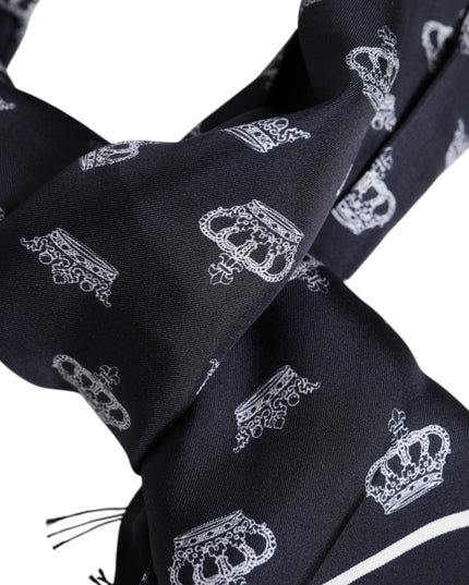 Dolce & Gabbana Black Silk Crown Fringes Men Foulard Scarf