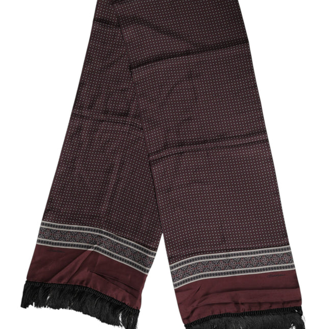 Dolce & Gabbana Maroon Dotted Silk Fringes Foulard Scarf