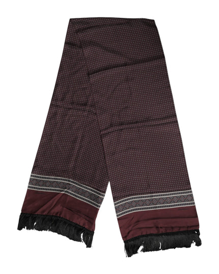 Dolce & Gabbana Maroon Dotted Silk Fringes Foulard Scarf