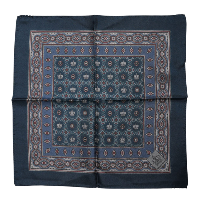 Dolce & Gabbana Blue Printed Silk Square Men Foulard Scarf