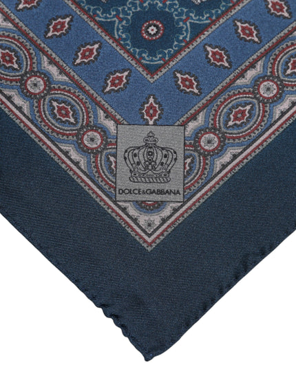 Dolce & Gabbana Blue Printed Silk Square Men Foulard Scarf