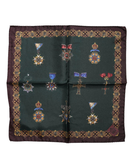 Dolce & Gabbana Green Medals Silk Square Foulard Scarf