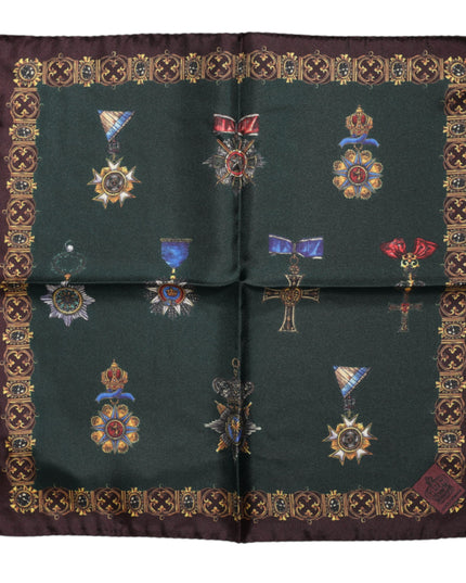 Dolce & Gabbana Green Medals Silk Square Foulard Scarf
