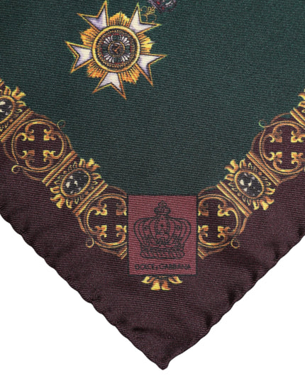 Dolce & Gabbana Green Medals Silk Square Foulard Scarf
