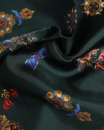Dolce & Gabbana Green Medals Silk Square Foulard Scarf