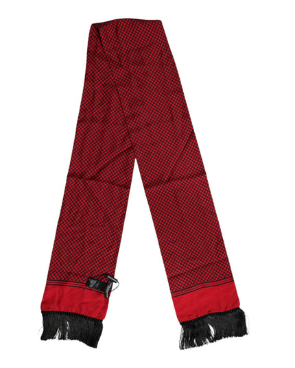 Dolce & Gabbana Red Dotted Silk Fringes Men Foulard Scarf