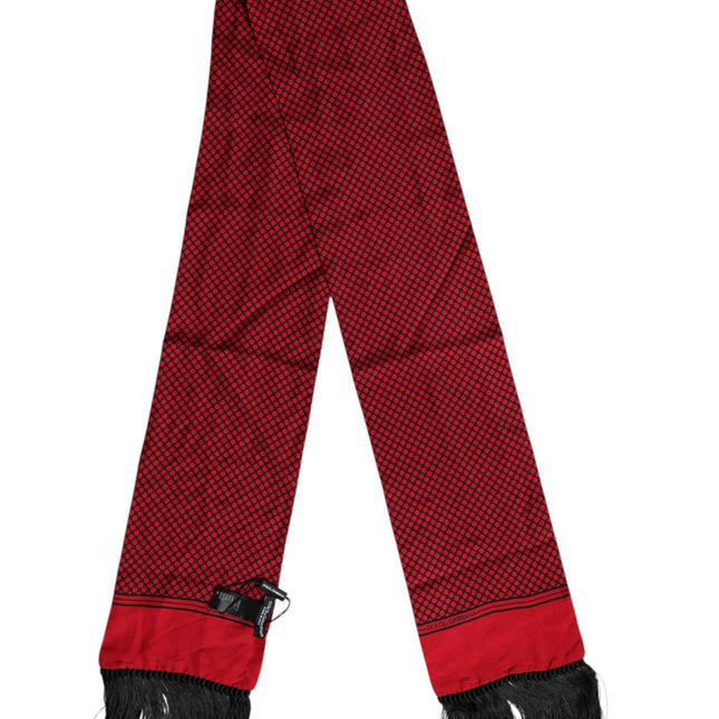 Dolce & Gabbana Red Dotted Silk Fringes Men Foulard Scarf