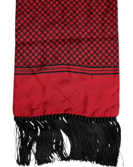 Dolce & Gabbana Red Dotted Silk Fringes Men Foulard Scarf