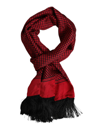 Dolce & Gabbana Red Dotted Silk Fringes Men Foulard Scarf