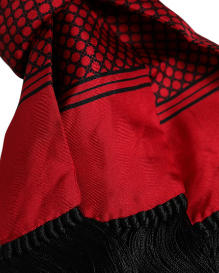 Dolce & Gabbana Red Dotted Silk Fringes Men Foulard Scarf