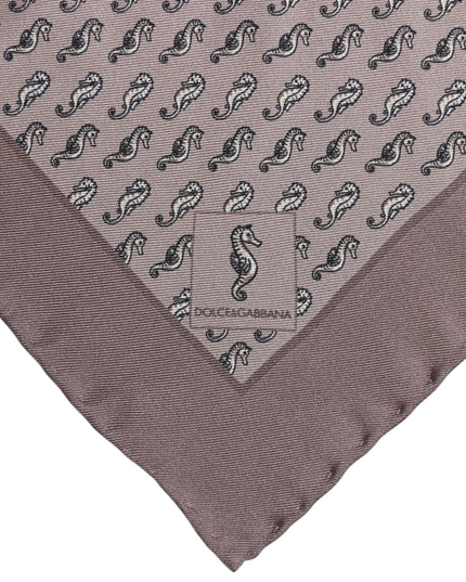 Dolce & Gabbana Brown Sea Horse Silk Square Foulard Scarf