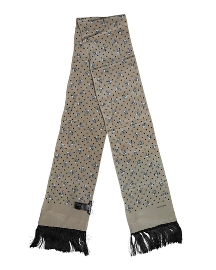 Dolce & Gabbana Gray Skulls Silk Fringes Men Foulard Scarf