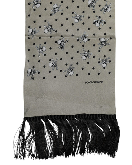 Dolce & Gabbana Gray Skulls Silk Fringes Men Foulard Scarf