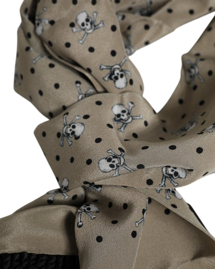 Dolce & Gabbana Gray Skulls Silk Fringes Men Foulard Scarf
