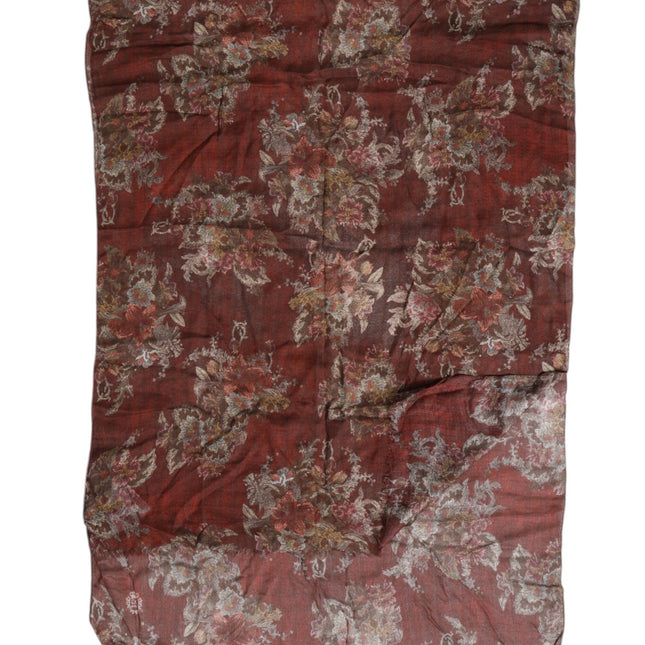 Dolce & Gabbana Maroon Floral Neck Warmer Foulard Scarf
