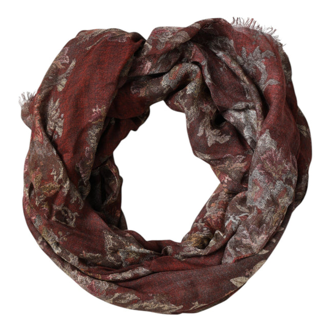 Dolce & Gabbana Maroon Floral Neck Warmer Foulard Scarf