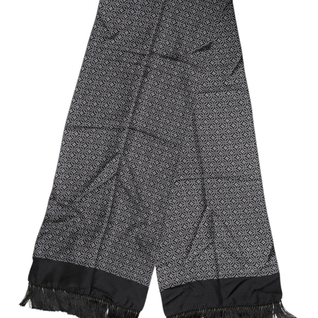 Dolce & Gabbana Black Patterned Fringes Men Foulard Scarf