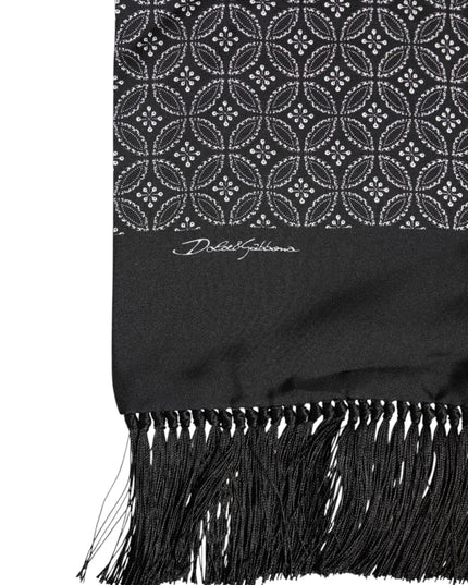 Dolce & Gabbana Black Patterned Fringes Men Foulard Scarf