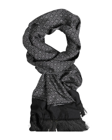 Dolce & Gabbana Black Patterned Fringes Men Foulard Scarf