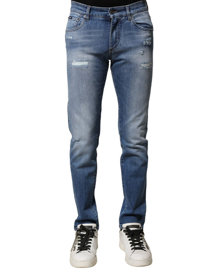 Dolce & Gabbana Blue Washed Cotton Skinny Men Denim Jeans