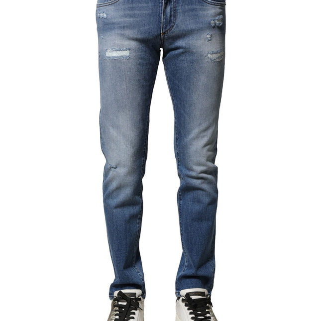 Dolce & Gabbana Blue Washed Cotton Skinny Men Denim Jeans