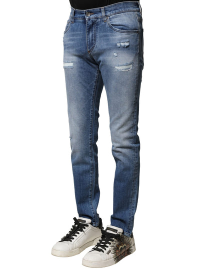 Dolce & Gabbana Blue Washed Cotton Skinny Men Denim Jeans
