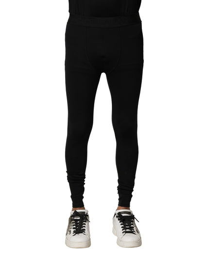 Dolce & Gabbana Black Nylon Elastic Logo Men Leggings Pants