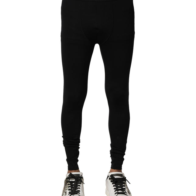 Dolce & Gabbana Black Nylon Elastic Logo Men Leggings Pants