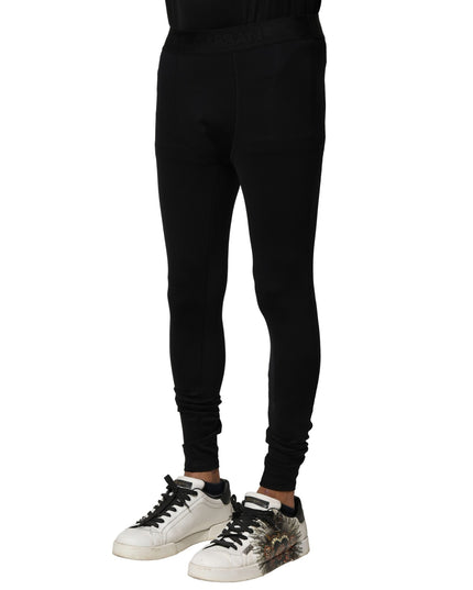 Dolce & Gabbana Black Nylon Elastic Logo Men Leggings Pants