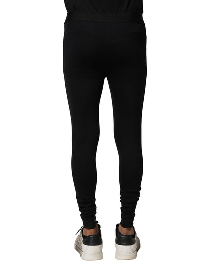 Dolce & Gabbana Black Nylon Elastic Logo Men Leggings Pants