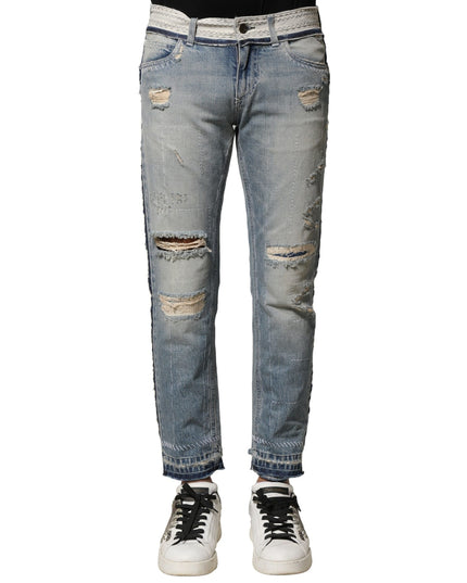 Dolce & Gabbana Light Blue Tattered Straight Men Denim Jeans