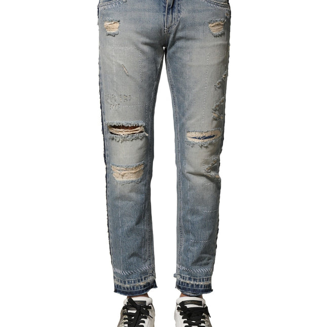 Dolce & Gabbana Light Blue Tattered Straight Men Denim Jeans