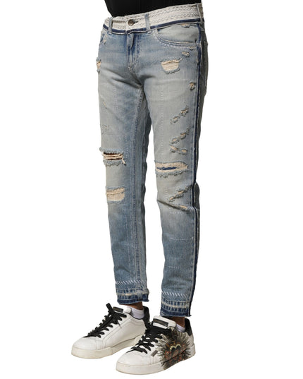 Dolce & Gabbana Light Blue Tattered Straight Men Denim Jeans