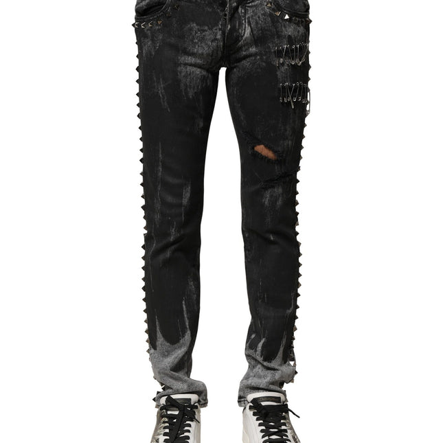 Dolce & Gabbana Black Washed Embellished Skinny Denim Jeans