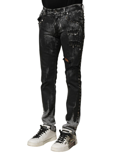 Dolce & Gabbana Black Washed Embellished Skinny Denim Jeans