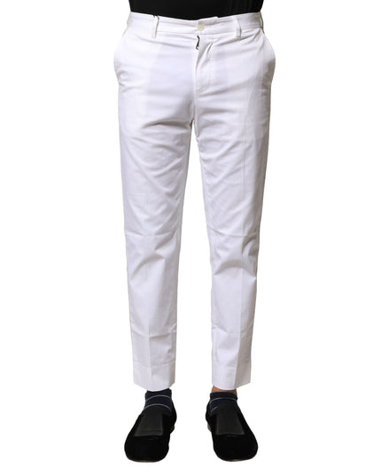 Dolce & Gabbana White Cotton Straight Logo Men Pants