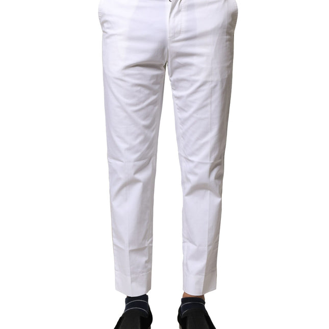 Dolce & Gabbana White Cotton Straight Logo Men Pants
