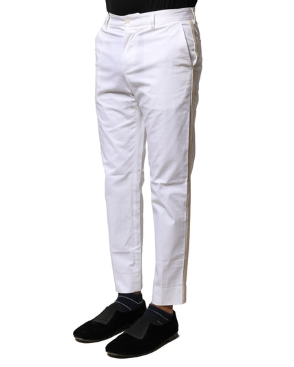 Dolce & Gabbana White Cotton Straight Logo Men Pants