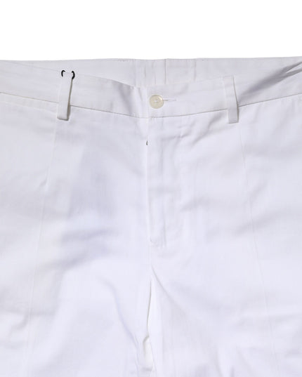 Dolce & Gabbana White Cotton Straight Logo Men Pants