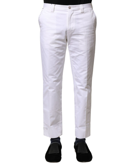 Dolce & Gabbana White Cotton Straight Logo Men Pants