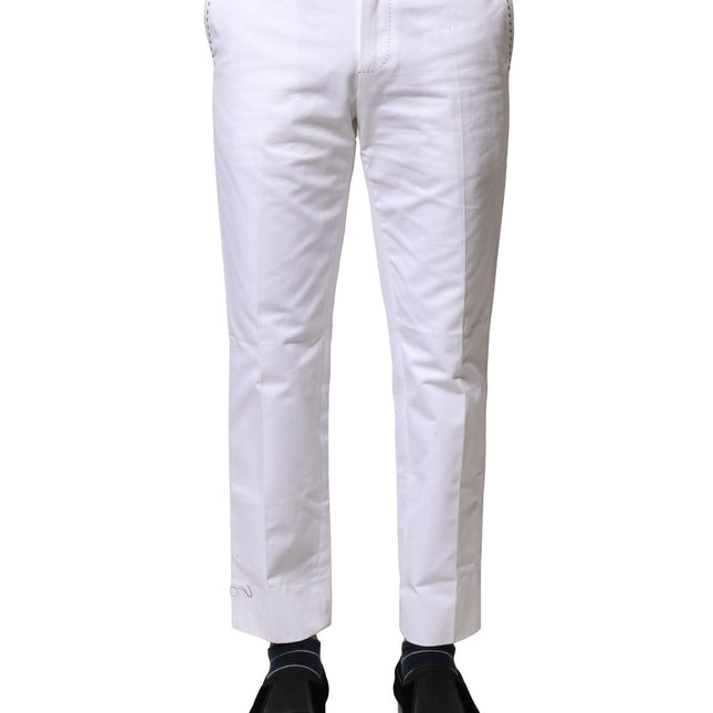Dolce & Gabbana White Cotton Straight Logo Men Pants