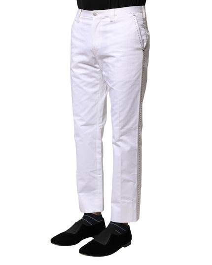 Dolce & Gabbana White Cotton Straight Logo Men Pants