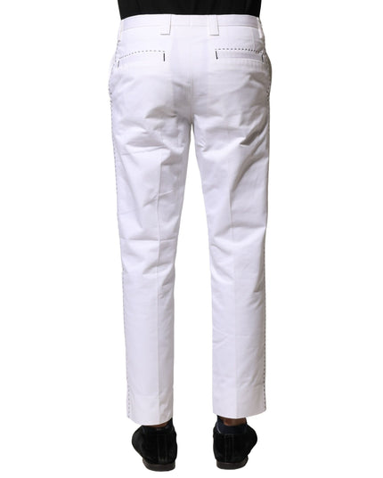 Dolce & Gabbana White Cotton Straight Logo Men Pants