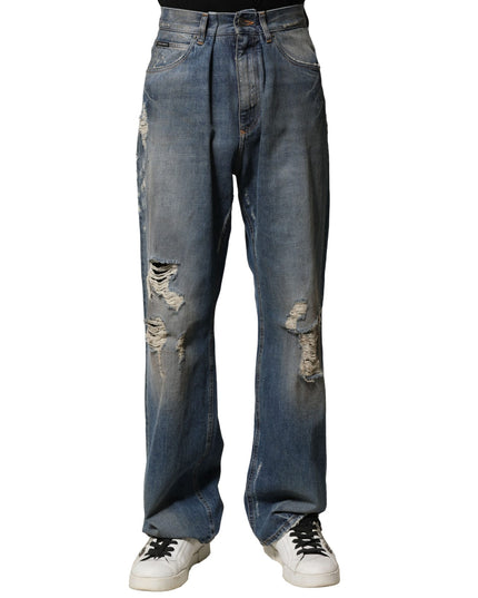 Dolce & Gabbana Blue Cotton Tattered Men Denim Jeans