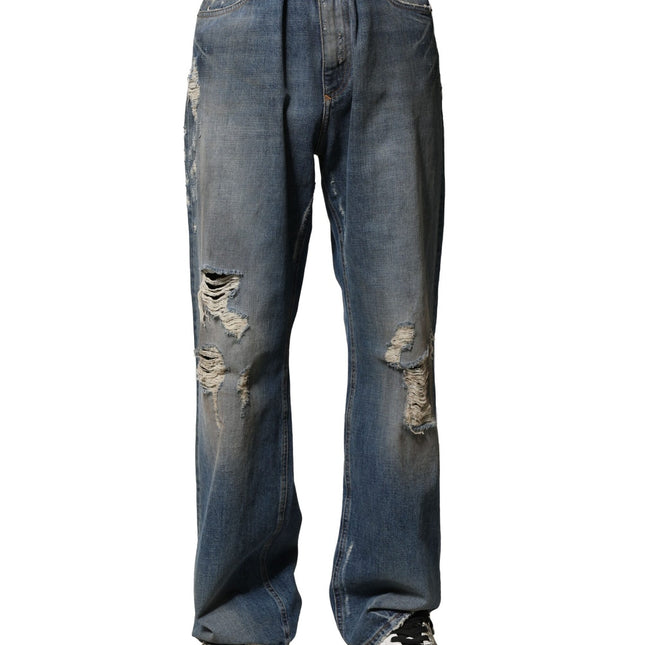 Dolce & Gabbana Blue Cotton Tattered Men Denim Jeans