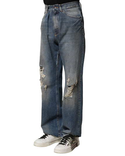 Dolce & Gabbana Blue Cotton Tattered Men Denim Jeans