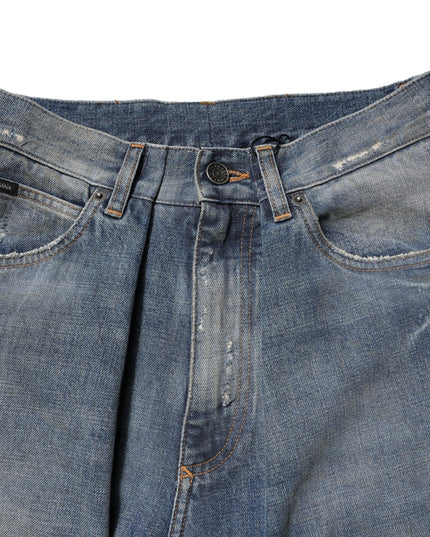 Dolce & Gabbana Blue Cotton Tattered Men Denim Jeans