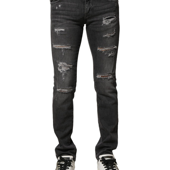 Dolce & Gabbana Black Washed Tattered Slim Fit Denim Jeans