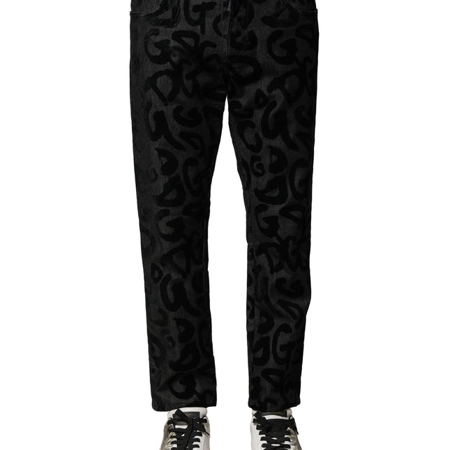 Dolce & Gabbana Gray Cotton DG Logo Straight Men Denim Jeans