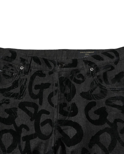 Dolce & Gabbana Gray Cotton DG Logo Straight Men Denim Jeans